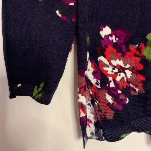 Belldini Floral Cardigan Medium Navy Open Sweater Long Sleeve Spring Wrap Casual - Picture 6 of 10